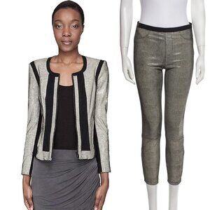 Helmut Lang Rift Metallic And Black Lamb Leather Jacket AND Pants Size S/2